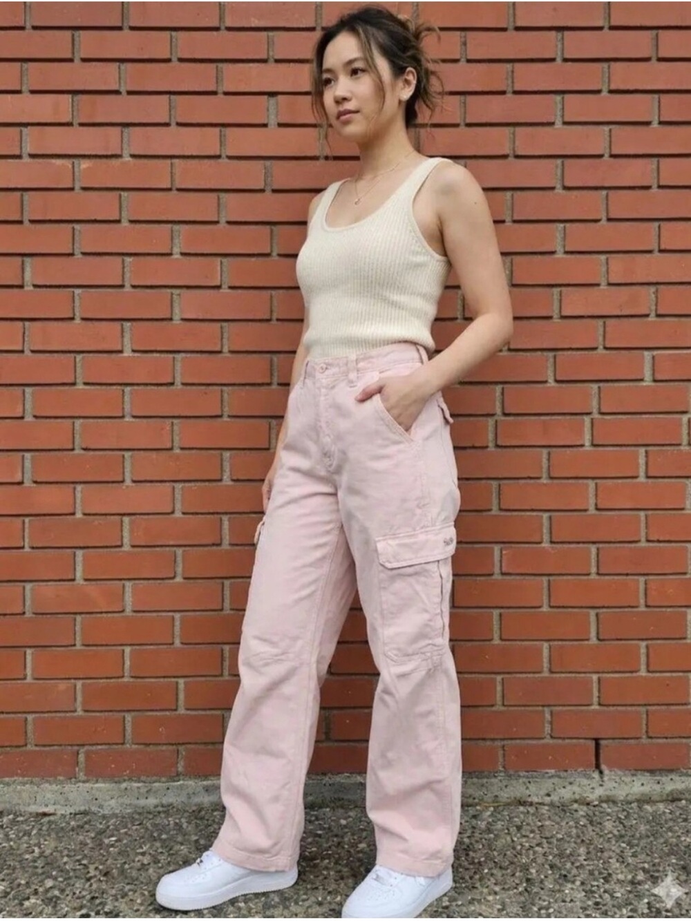Aritzia TNA Light Pink Wide-Leg Cargo Pants